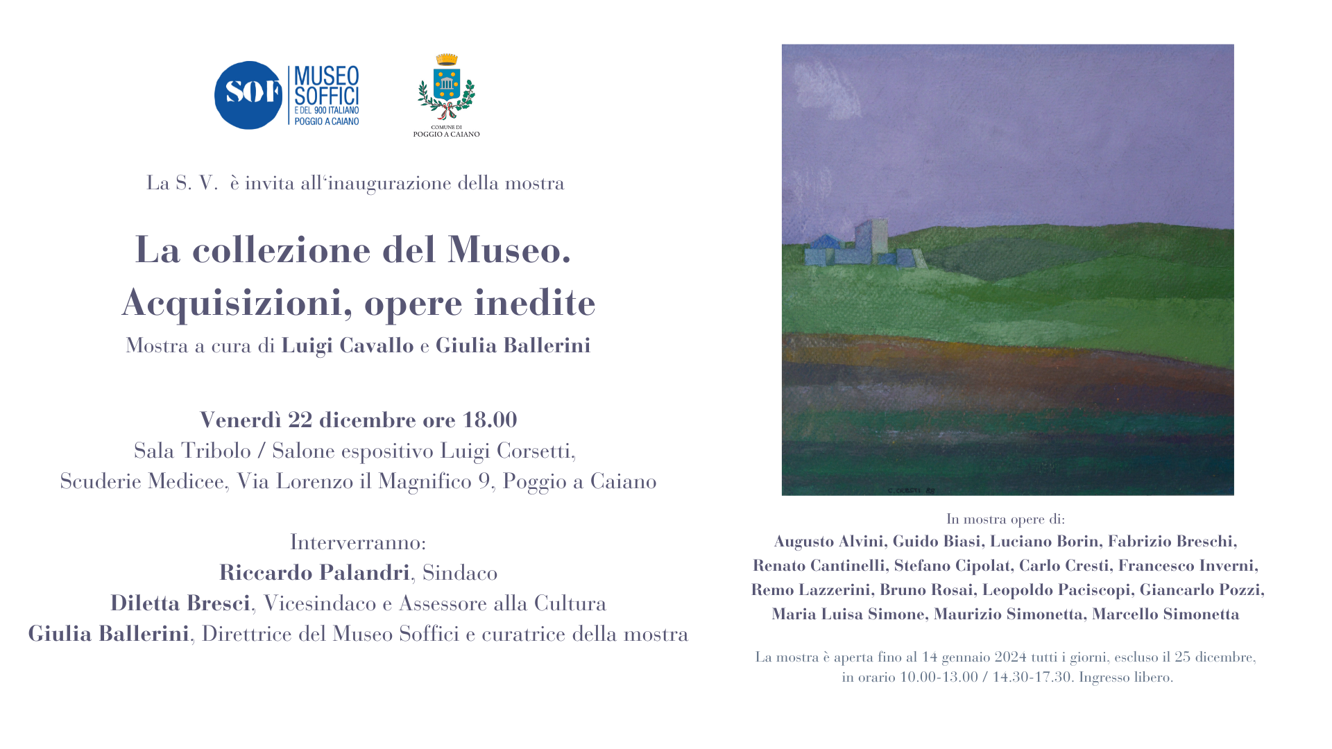 Il 22 dicembre 2023 inaugura la mostra "La collezione del Museo. Acquisizioni, opere inedite".